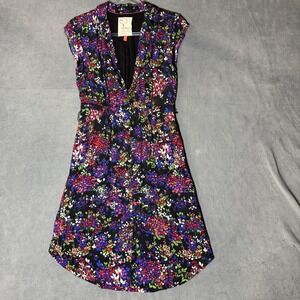 Anthropologie Conversations 32 of 52 Floral Button Front Midi Dress Black 0P